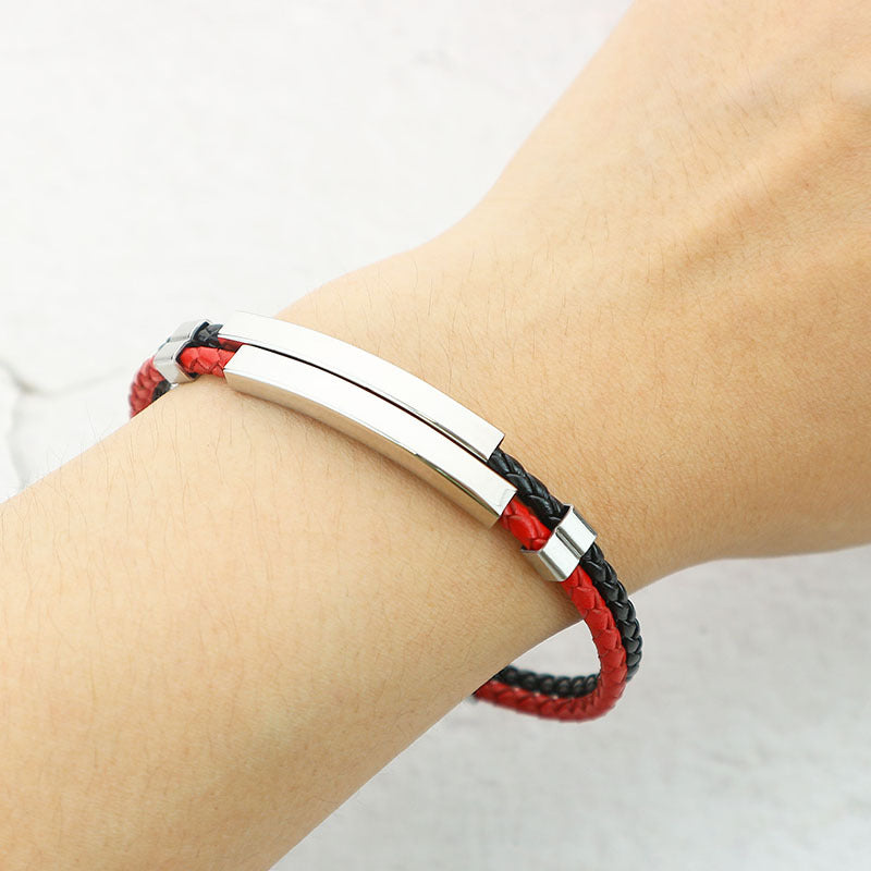 Woven Leather String Stainless Steel Couple Bracelets