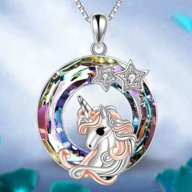 Colliers porte-bonheur avec pendentif en cristal Kirin coloré en brocart