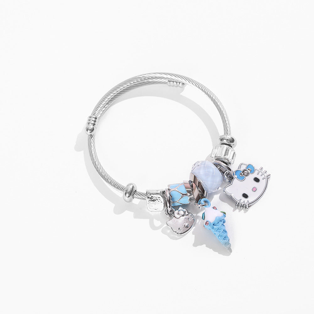 Fresh And Stylish Crystal Ice Cream Cat Bracelets