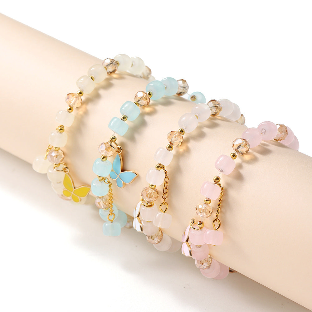 Children's Crystal Glass Butterfly String Beads Female Bracelets