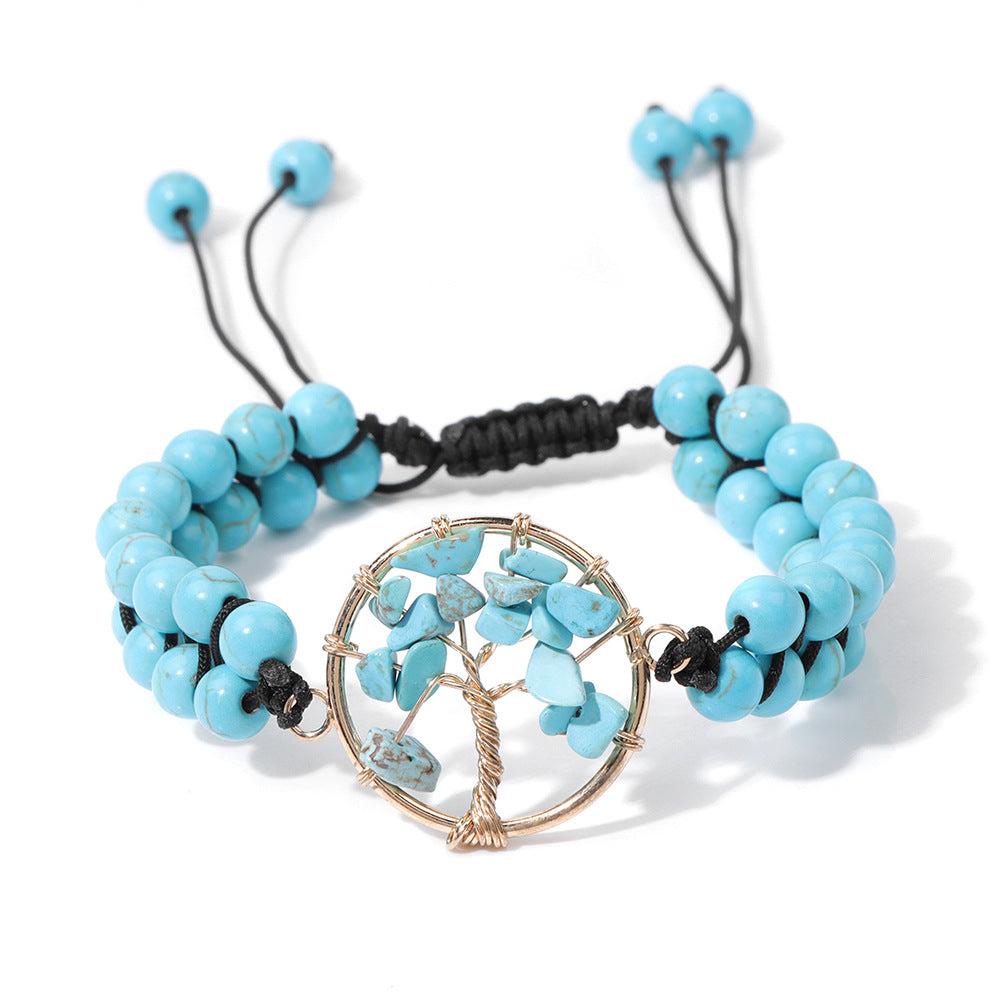 Bracelets à enroulement d'arbre porte-bonheur pour femmes, hommes et perles de pierre naturelle, gravier