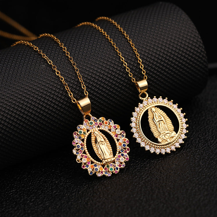 Virgin Mary Diamond Color Zircon Gold Chain Necklaces