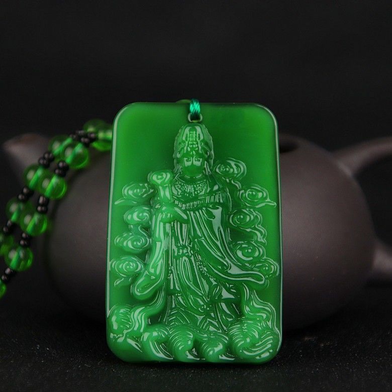 Green Jade Goddess Buddha Hand Maitreya Sweater Chain Safety Buckle Necklaces