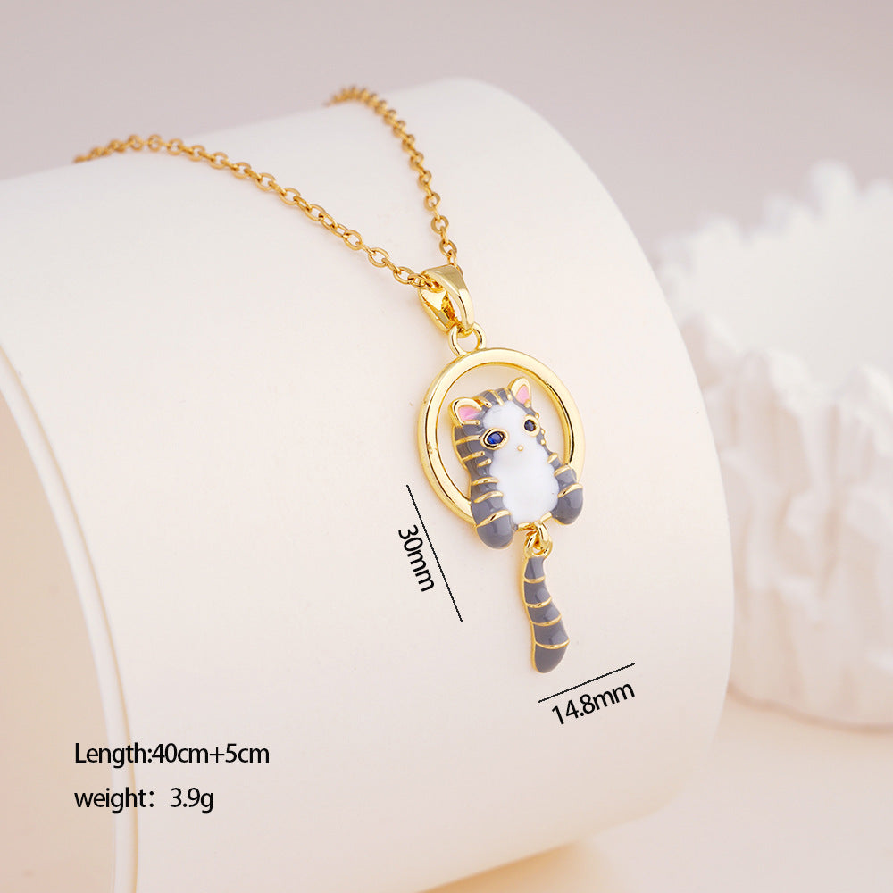 Dripping Oil Cute Cat Female Design Exquisite Fashion Personality Stainless Necklace