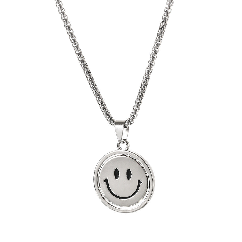 Pendentif visage Smiley en acier inoxydable pour femmes, colliers rotatifs Hip Hop en titane