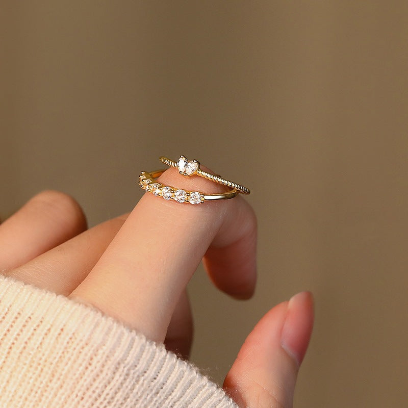 Women's Drill Zircon Index Finger Fresh Sweet Small Loving Rings