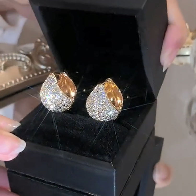 Light Luxury Full Diamond Clip Female Tide Earrings
