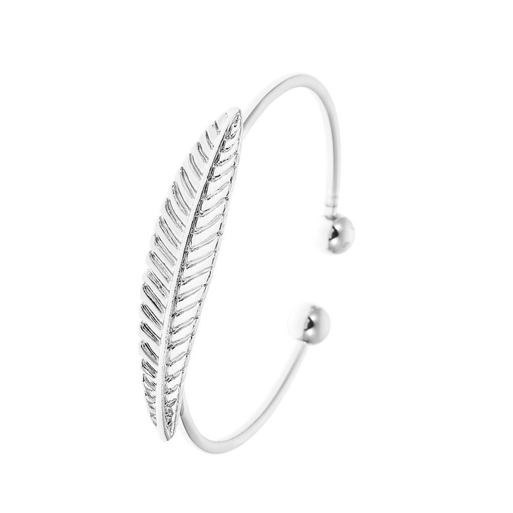 Trendy Wild Leaves Simple Opening Wristband Bracelet