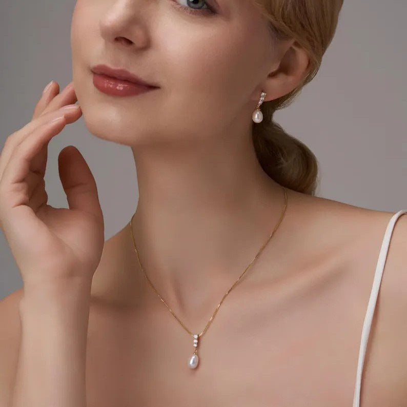 Water Drop Pearl Alloy Thin Chain Elegant Rings