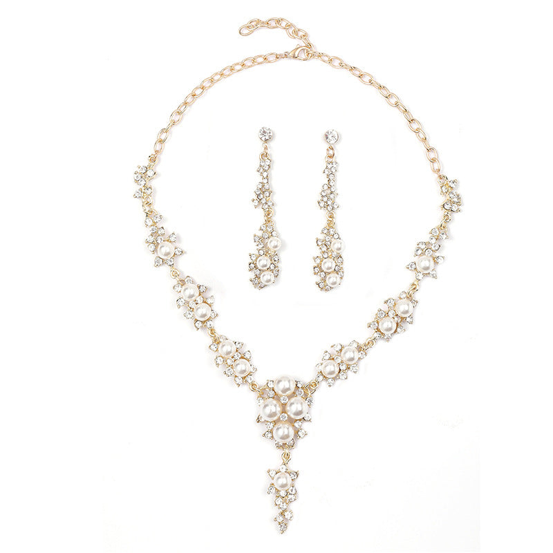 Women's Pearl Light Luxury Minority Bride Formal Dress Clavicle Chain Jewelry Set