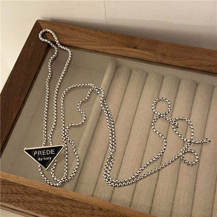 Women's Triangle Mark Pendant Titanium Steel Sweater Chain Necklaces