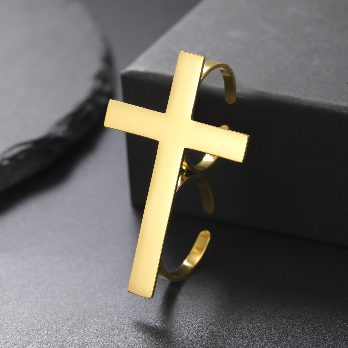 Women's & Men's Finger Cross Large Stainless Steel Open Rings