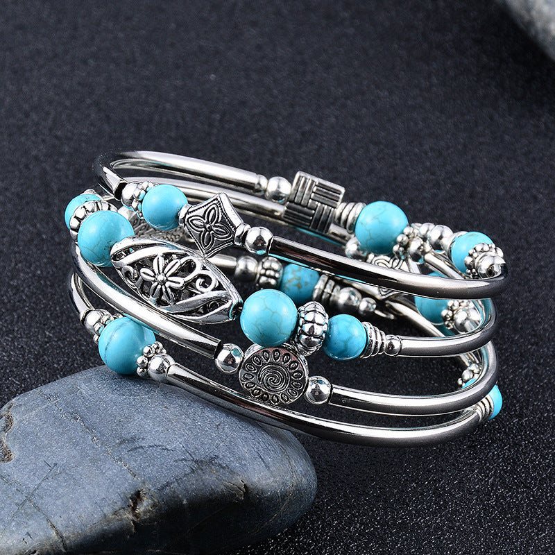 Turquoise Winding Layered Natural Stone Beaded Bracelets