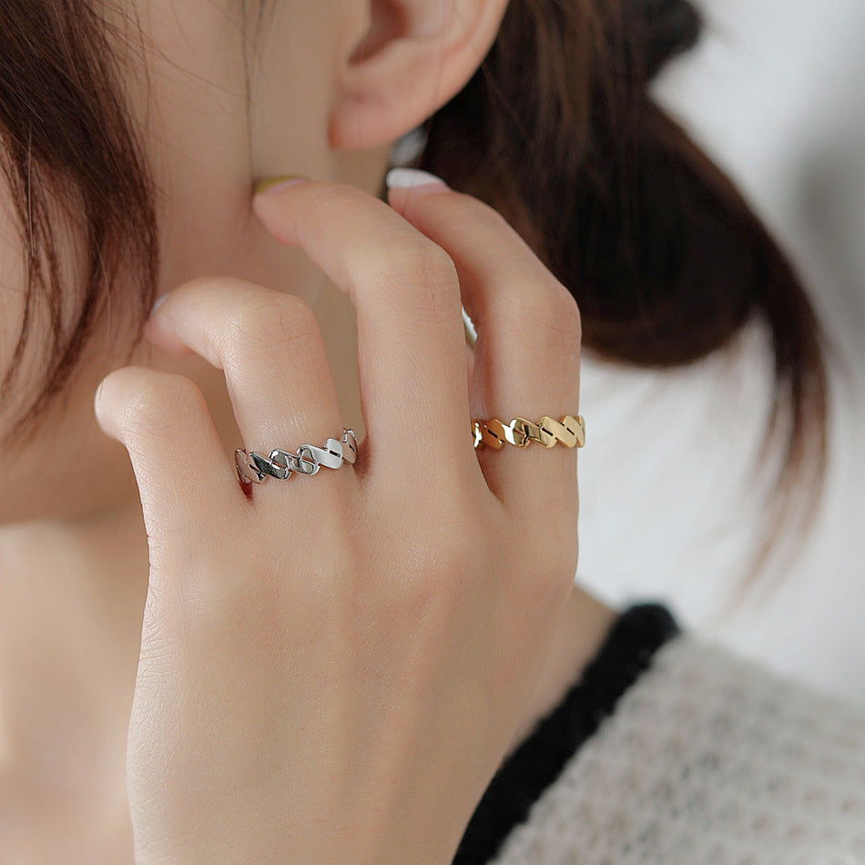 Stylish Graceful Simple Wide Diagonal Stripe Titanium Steel Female Personality Ring