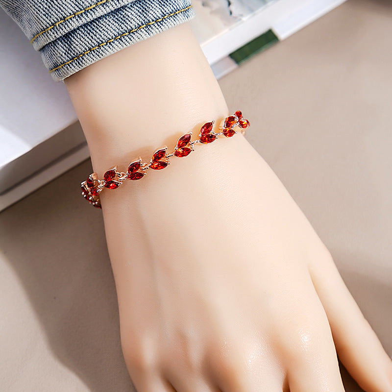 Rhinestone Fashion Color Willow Leaf Diamond Versatile Design Light Bracelets