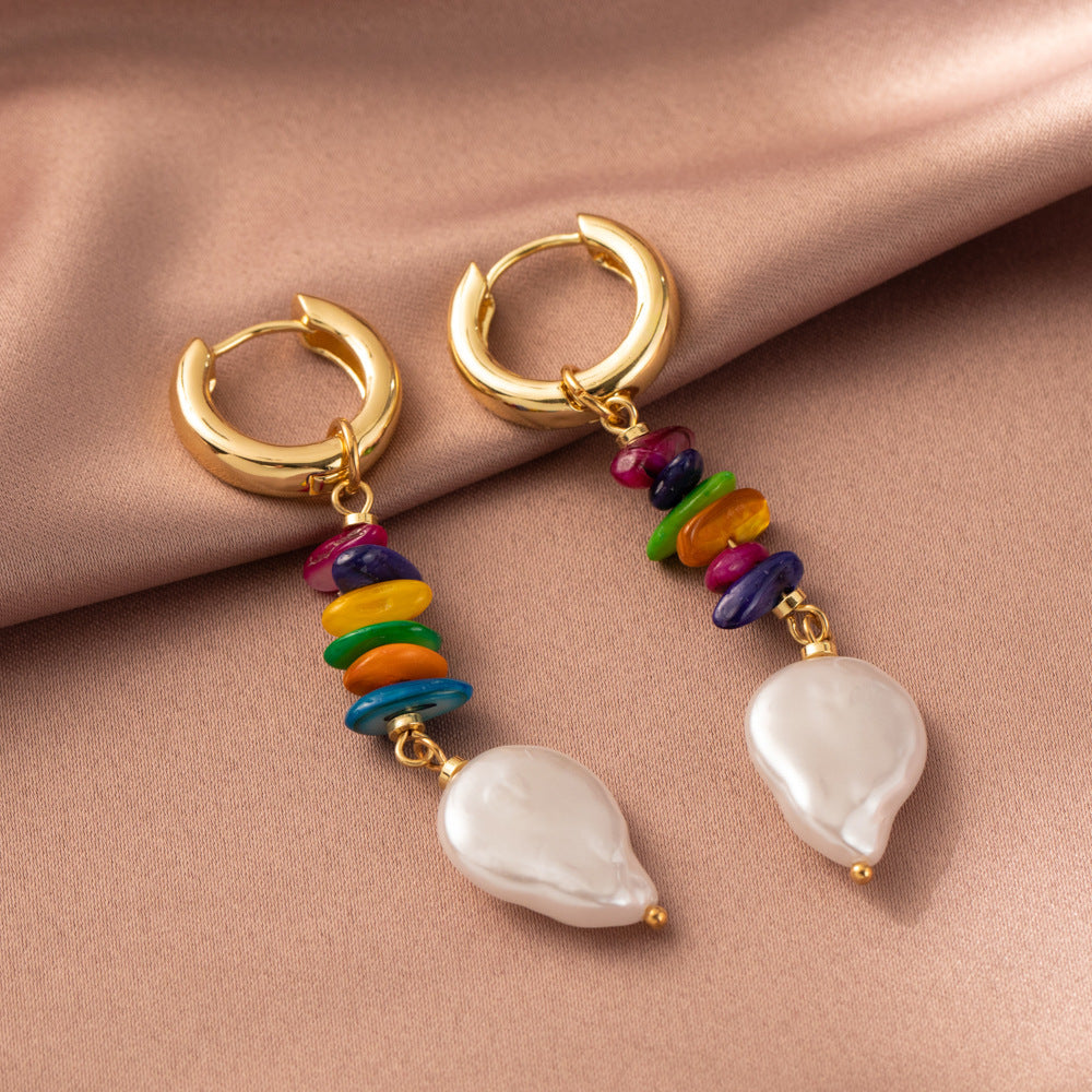 Boucles d'oreilles personnalisées en perles colorées avec couture en pierre naturelle