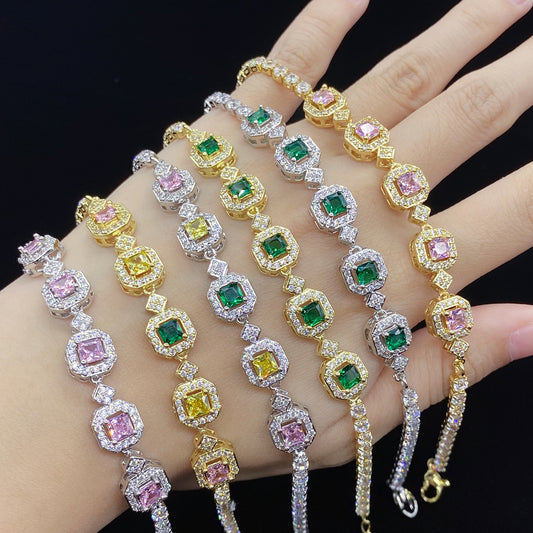 Simulation Color Tourmaline Princess Square Full Bracelets