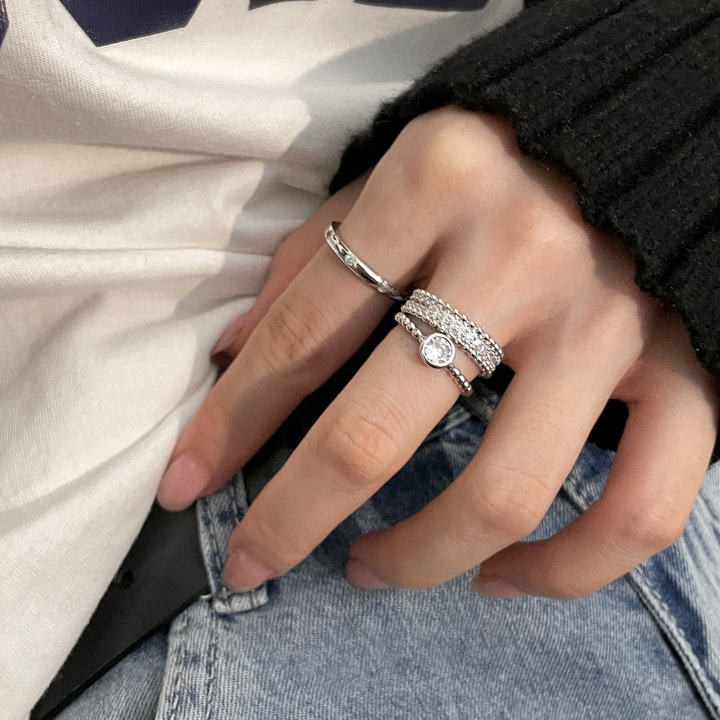 Luxury Minority Design Rhinestone Stacked Elegant Fashion Personalized Index Ring