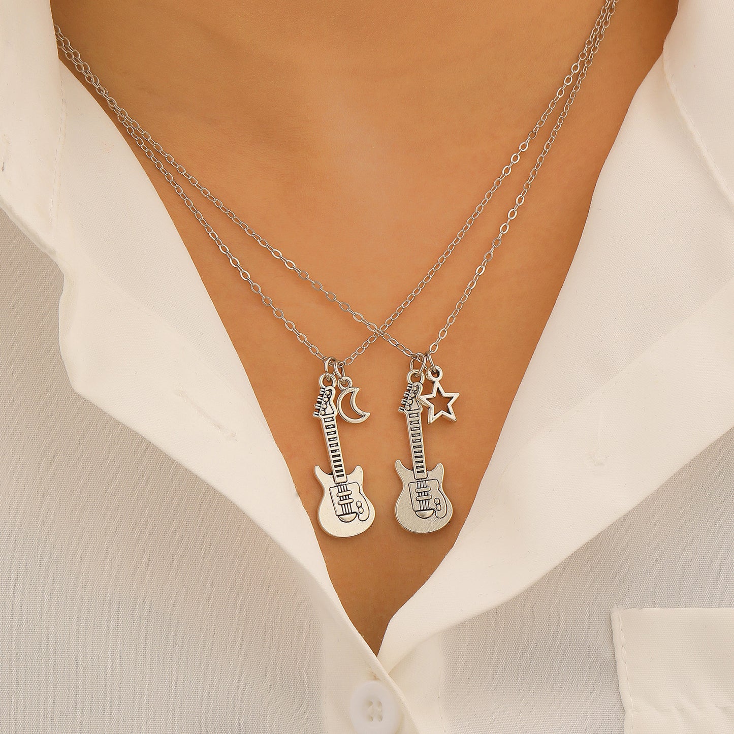 Women's & Men's Steel Guitar Punk Hip Hop Creative Design Electric Sweater Chain Jewelry Set