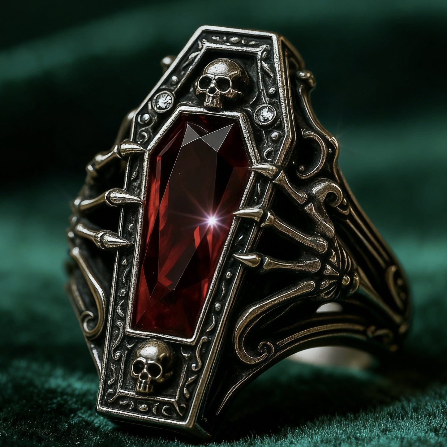 Environmental Protection Alloy Vintage Skull Punk Halloween Red Diamond Ancient Ring