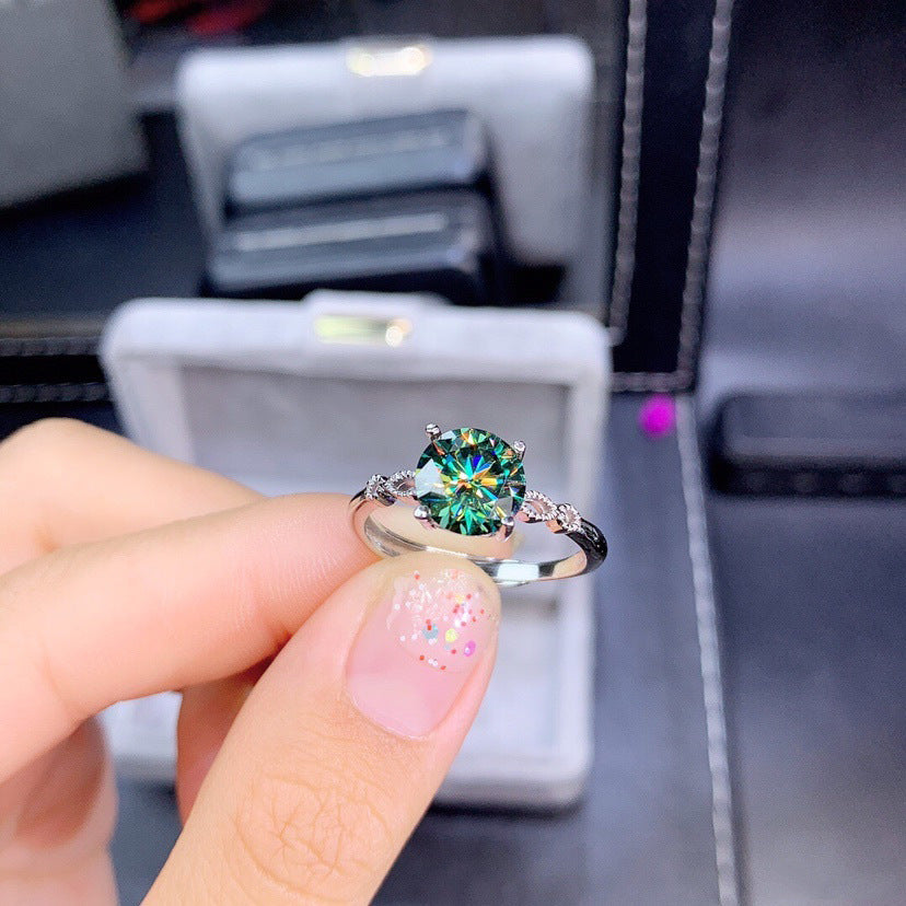 Simulation Blue Green Moissanite Open Female Rings