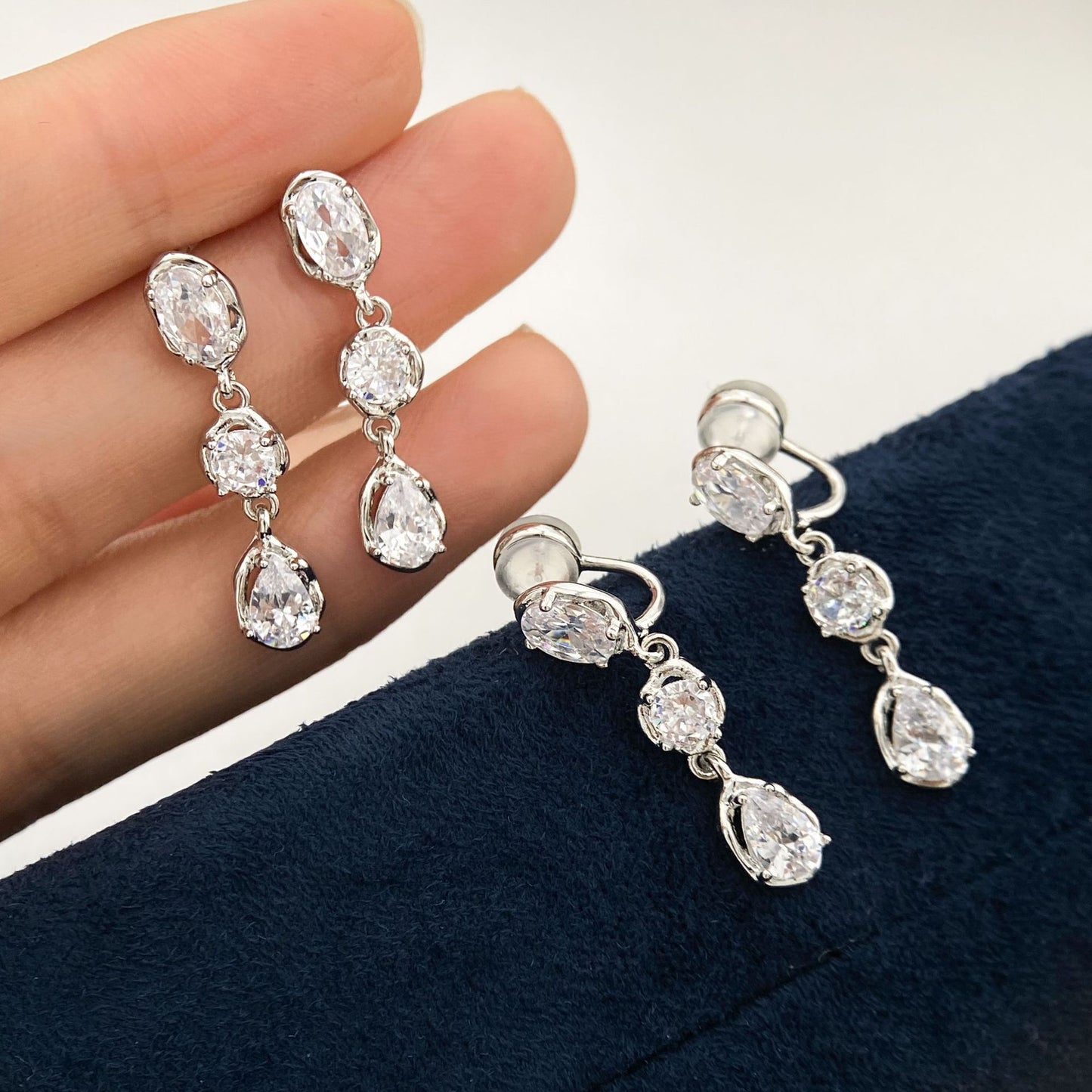 Delicate Super Shining Geometric Water Drop Zircon Tassel Light Luxury Ear Clip