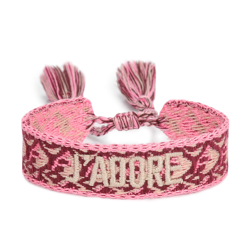 Women's Embroidered Letter Ribbon Carrying Strap Hand Bracelets