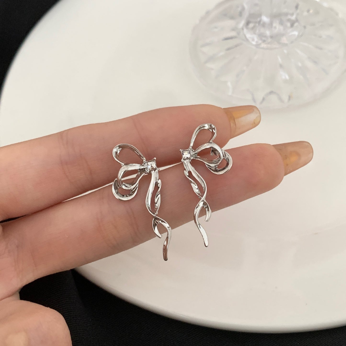 Needle Minimalist Bowknot Ribbon Style Female Earrings