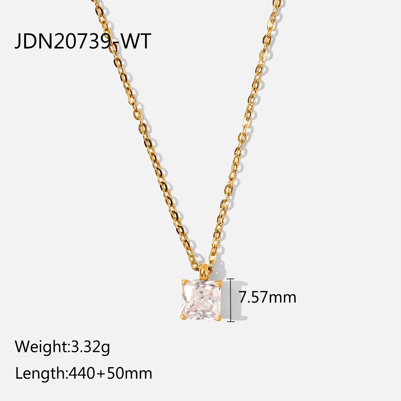 Women's Gold Stainless Steel Square Zircon Pendant Necklaces