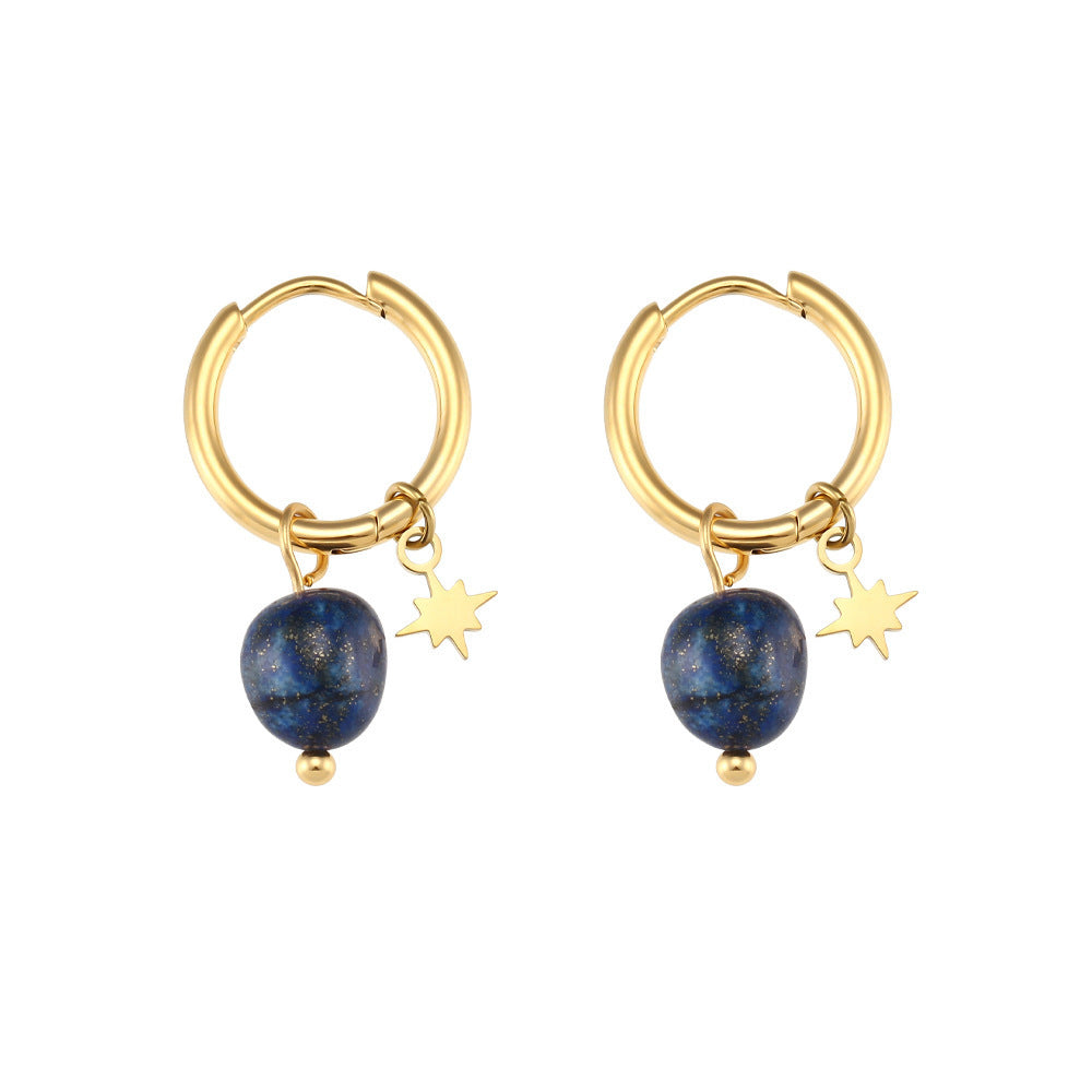 Stone Eight Awn Star Titanium Steel Gold Plated Ear Earrings