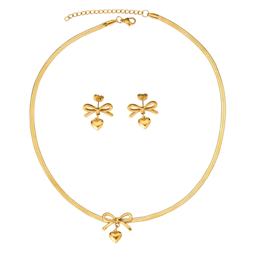 Women's High-grade Bow Suit Fashion Heart-shaped Stainless Steel Jewelry Set
