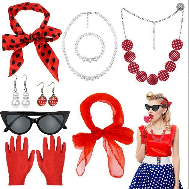 Women's Black White Red Dot Circle Acrylic Generation Retro Suit Jewelry Set