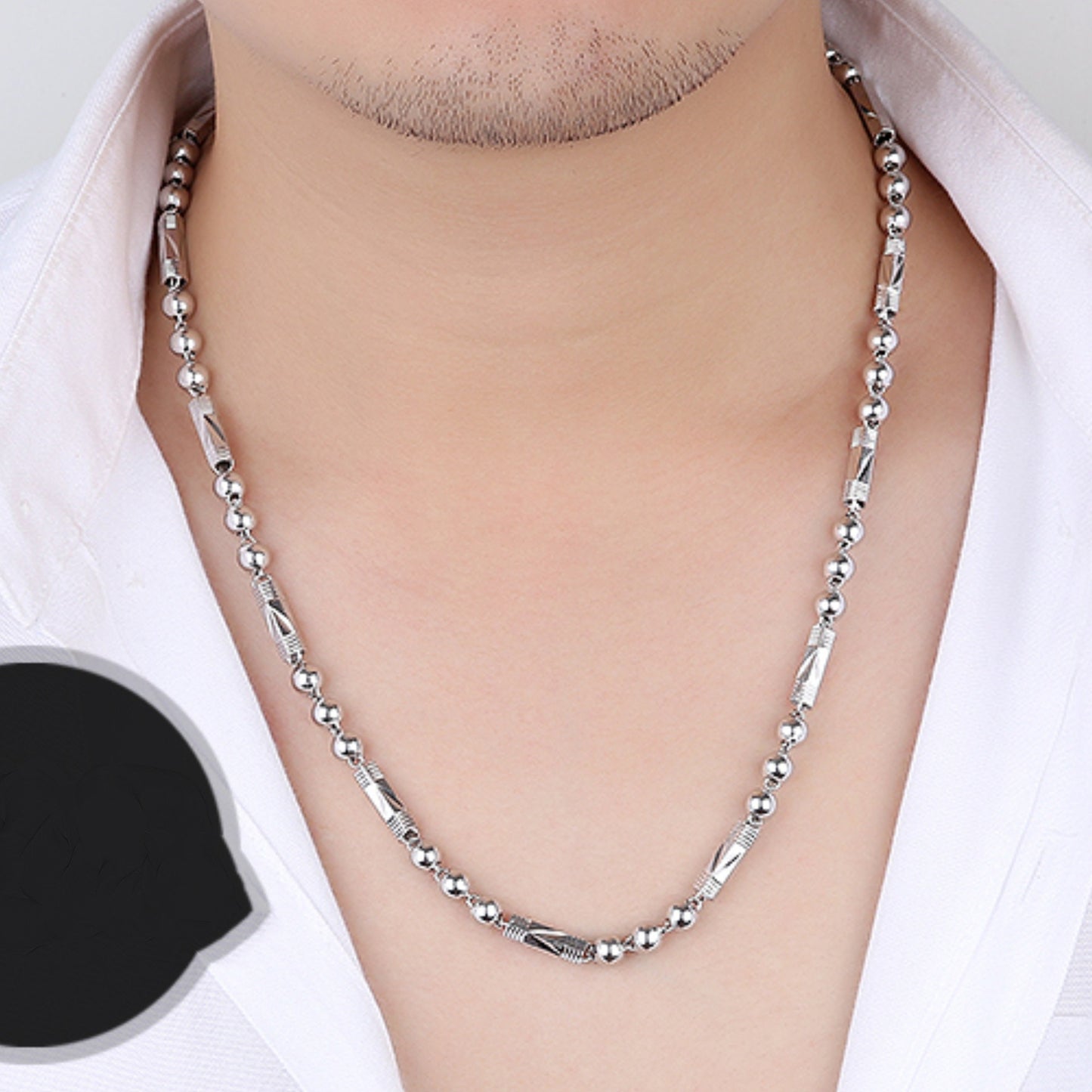 Men's Chain Hexagonal Cylinder Three Beads Buddha Necklaces