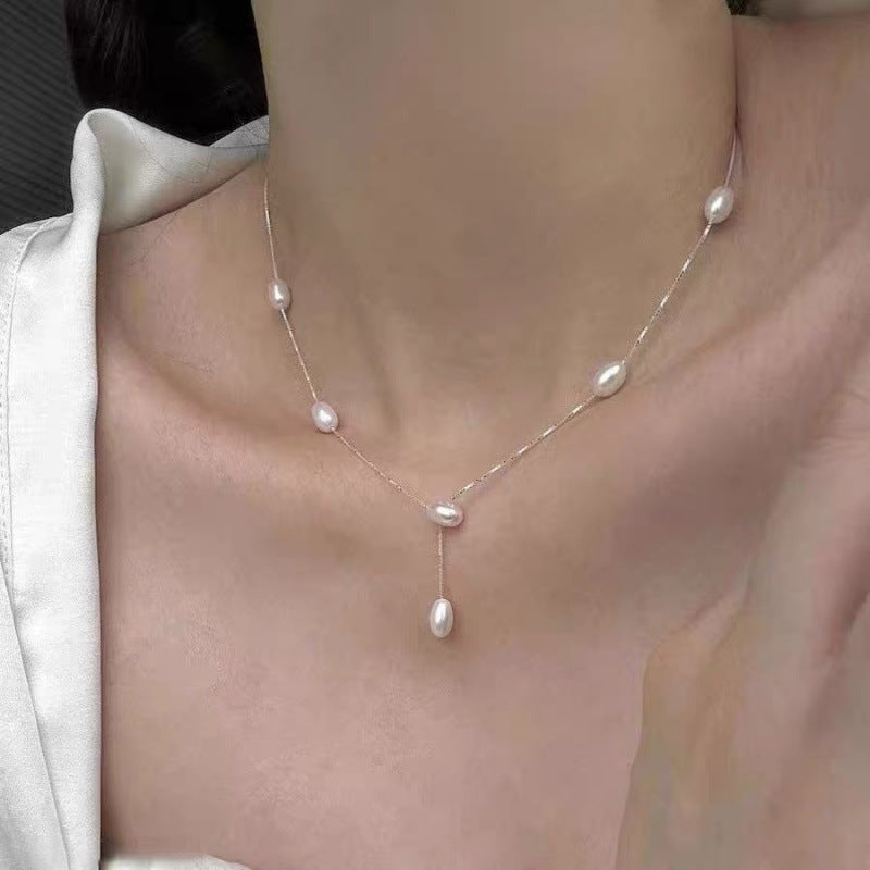 Rachel French Natural Freshwater Pearl Sier Plated Necklace