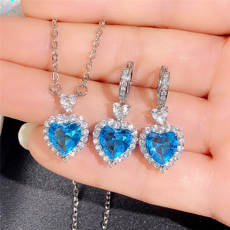 Women's Stream Trend Topaz Blue Zircon Ocean Jewelry Set