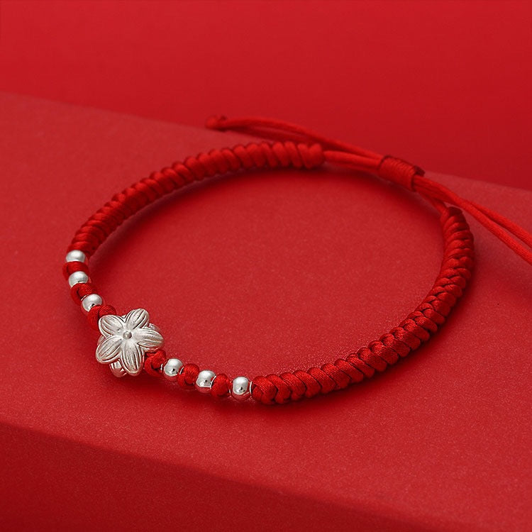 Women's Lotus Seedpod Lucky Beads Woven Red Rope Bracelets