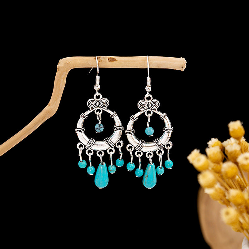 Tassel Turquoise Retro Minority Ethnic Style Earrings