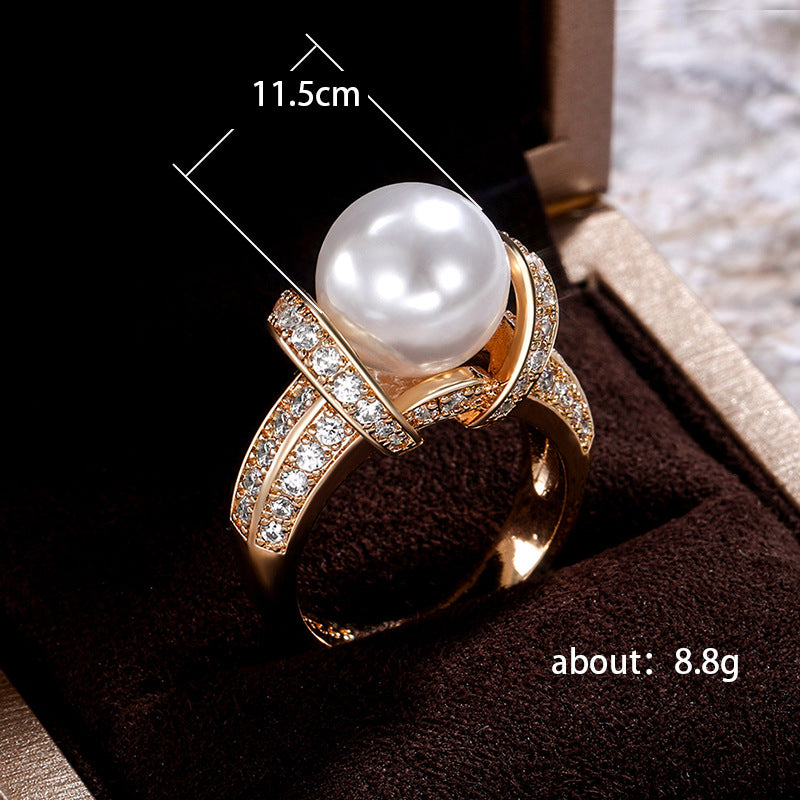 Women's Shi Elegant Zircon Pearl Gold-plated Exquisite Rings