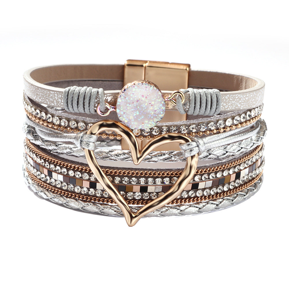 Women's Bohemian Heart Shape Rhinestone Magnetic Gift Bracelets