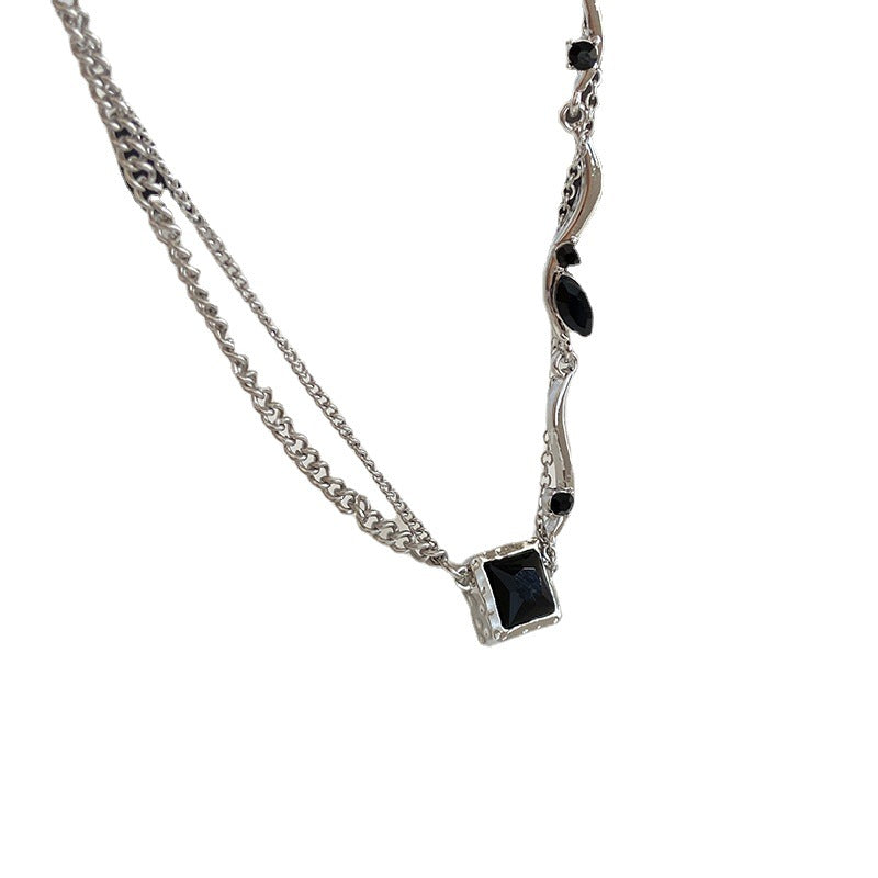 Women's Black Square Zircon Stitching Fashion Cold Necklaces