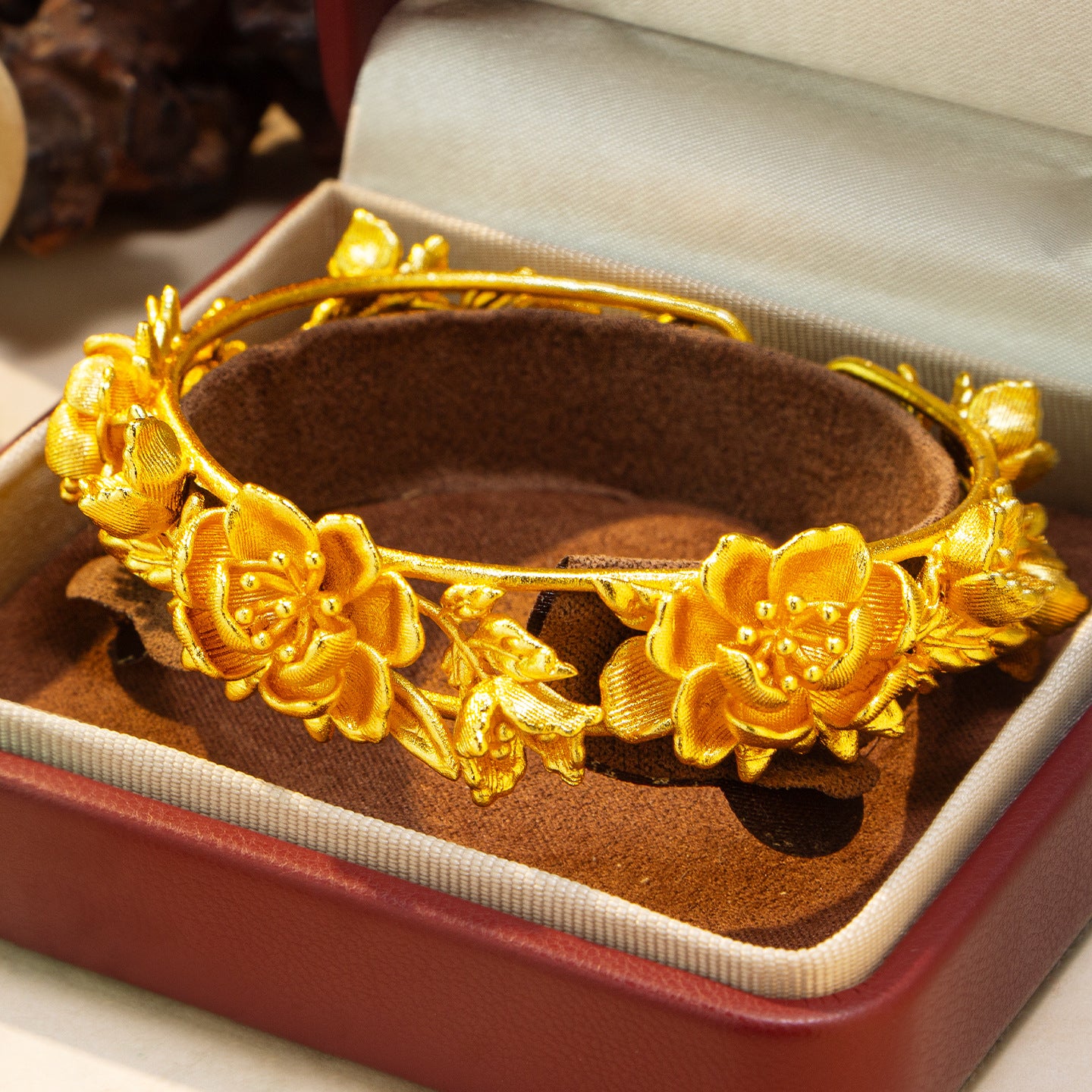 Women's Ancient Style Alluvial Gold Rich Peony Simulation Adjustable Opening Flower Bracelet
