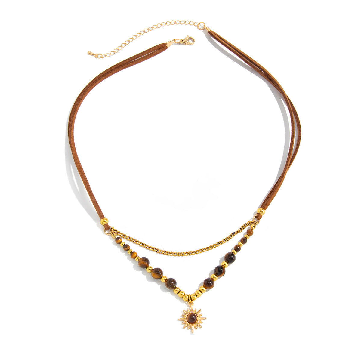 Inlaid Tiger's Eye Vintage Clavicle Chain Design Necklace