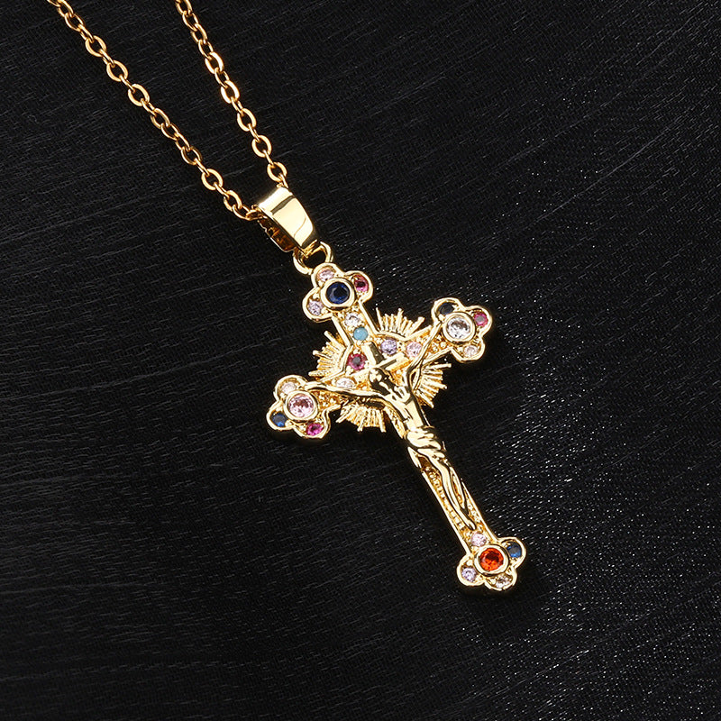 Color Retro Personality Cross Pendant Portrait Clavicle Necklaces