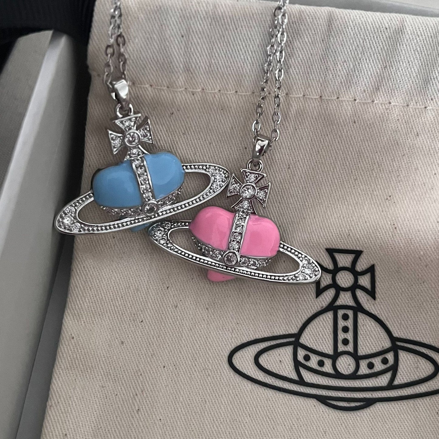 Saturn Niche Design Enamel Love Pendant Necklaces