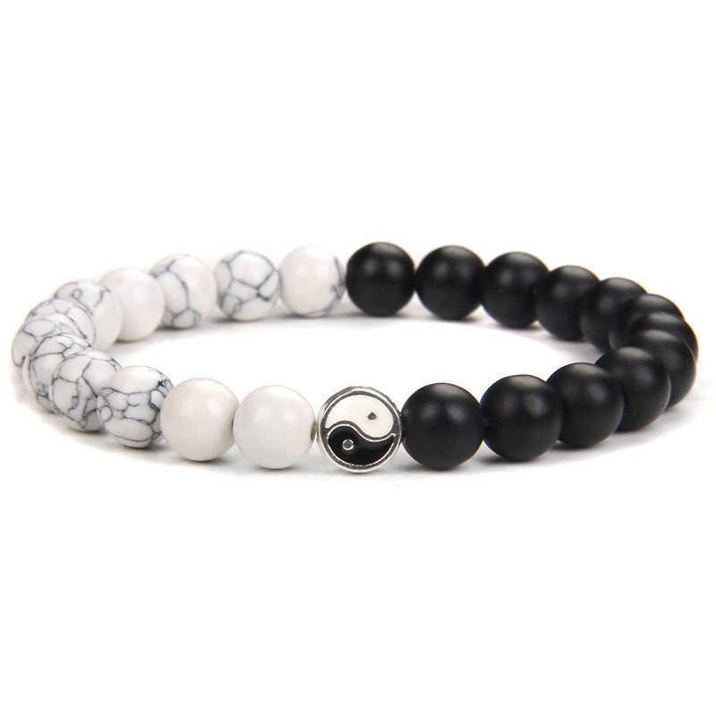 Men's Natural White Turquoise Frosted Yin Yang Bracelets