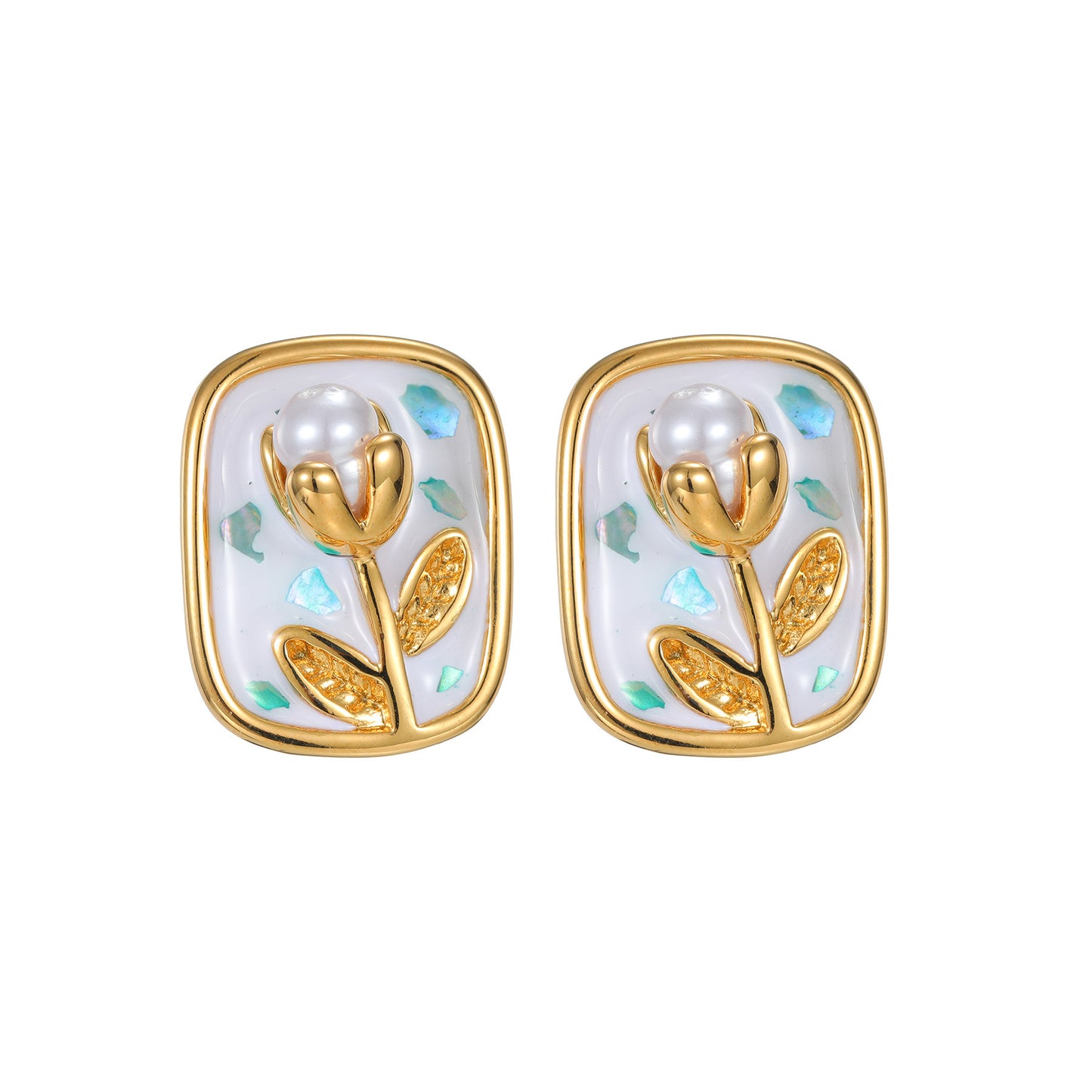 Oil Painting Style Pearl Tulip Light Luxury Jewelry Set