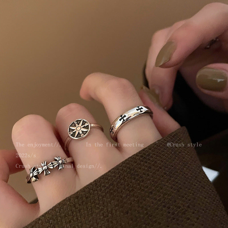 Distressed Cross Open Female Design Simple Stylish Personality Rings