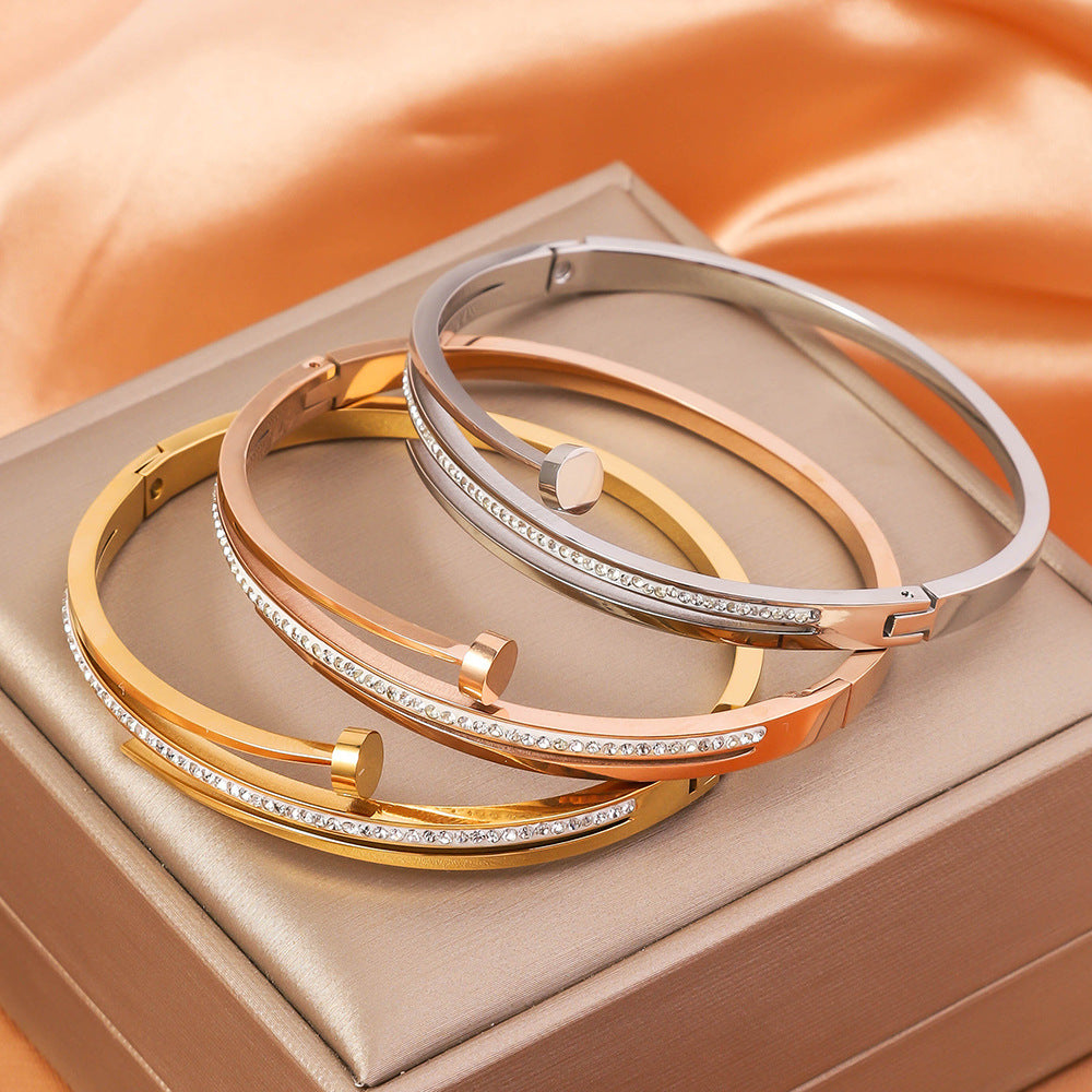 Single Row Diamond Stainless Snap Joint Bracelet