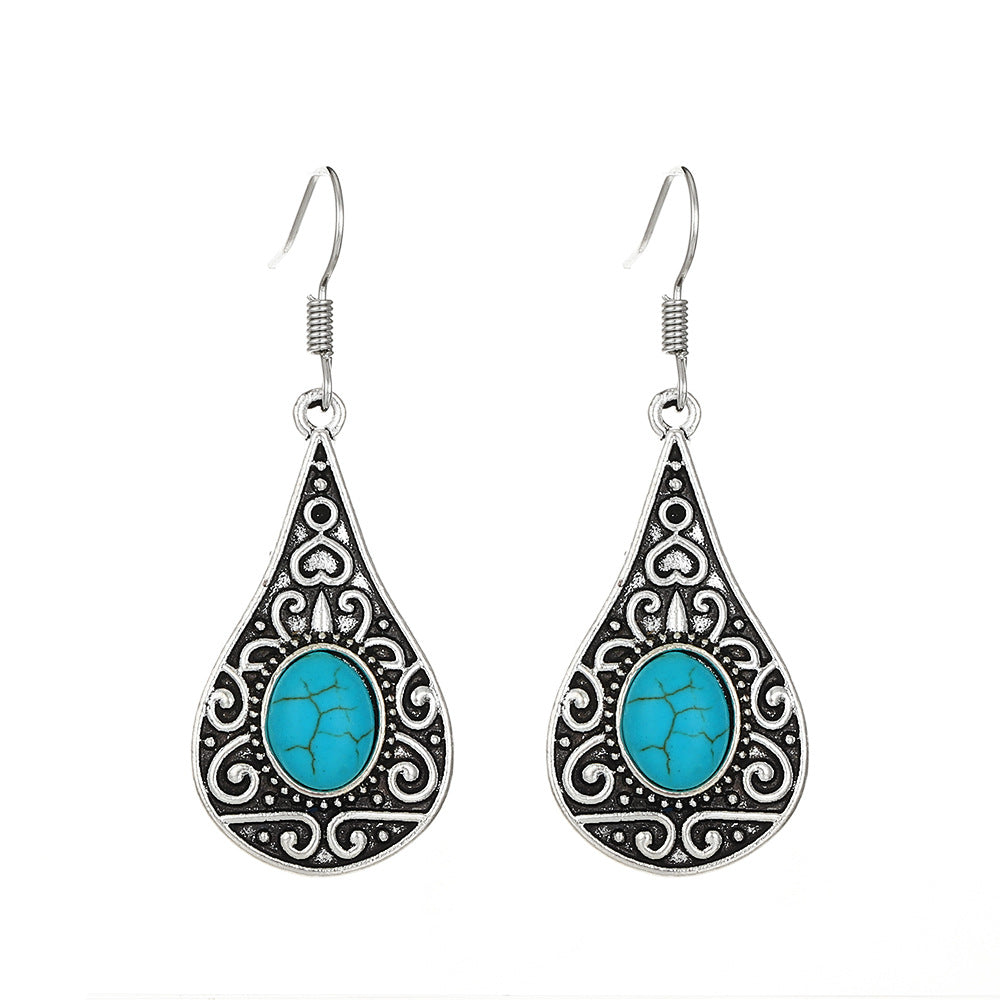 Love Turquoise Alloy Distressed Geometric Moonstone Earrings