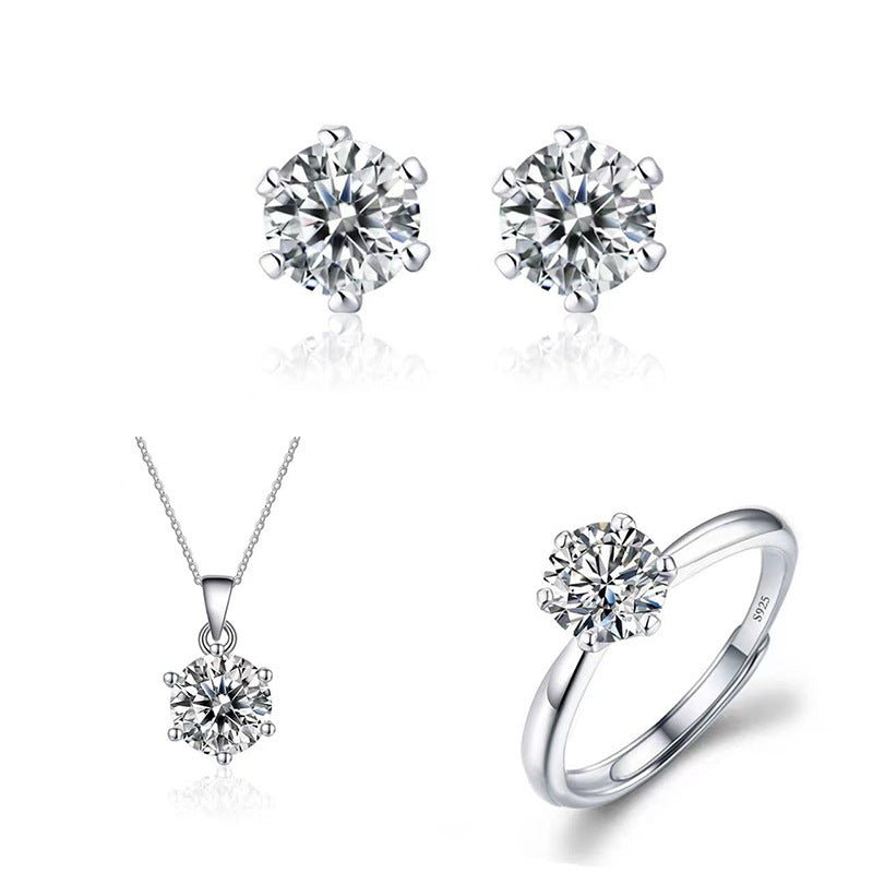 Three-piece Imitation Moissanite Classic Zircon Trendy Jewelry Set